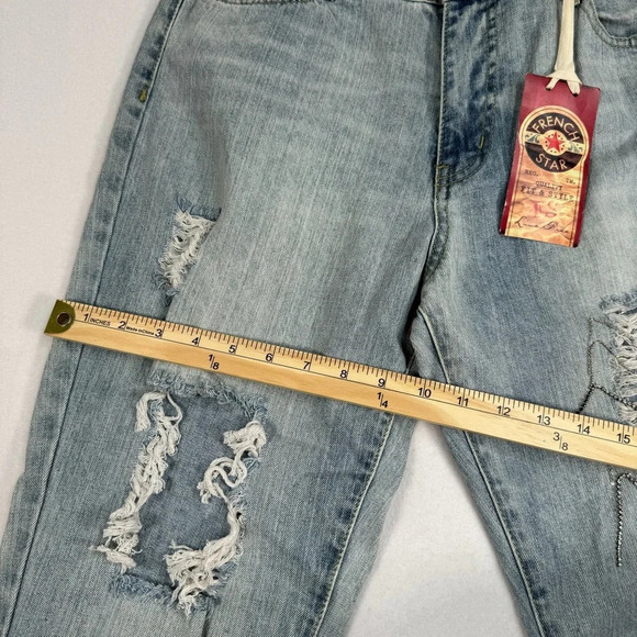 French Star Jeans Womens 9 Light Blue Girlfriend Fit High Rise Distressed NWT - Picture 9 of 12